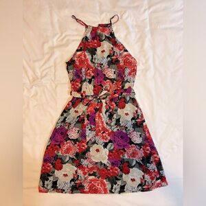 Dynamite Floral Halter Dress - Red, Purple, White